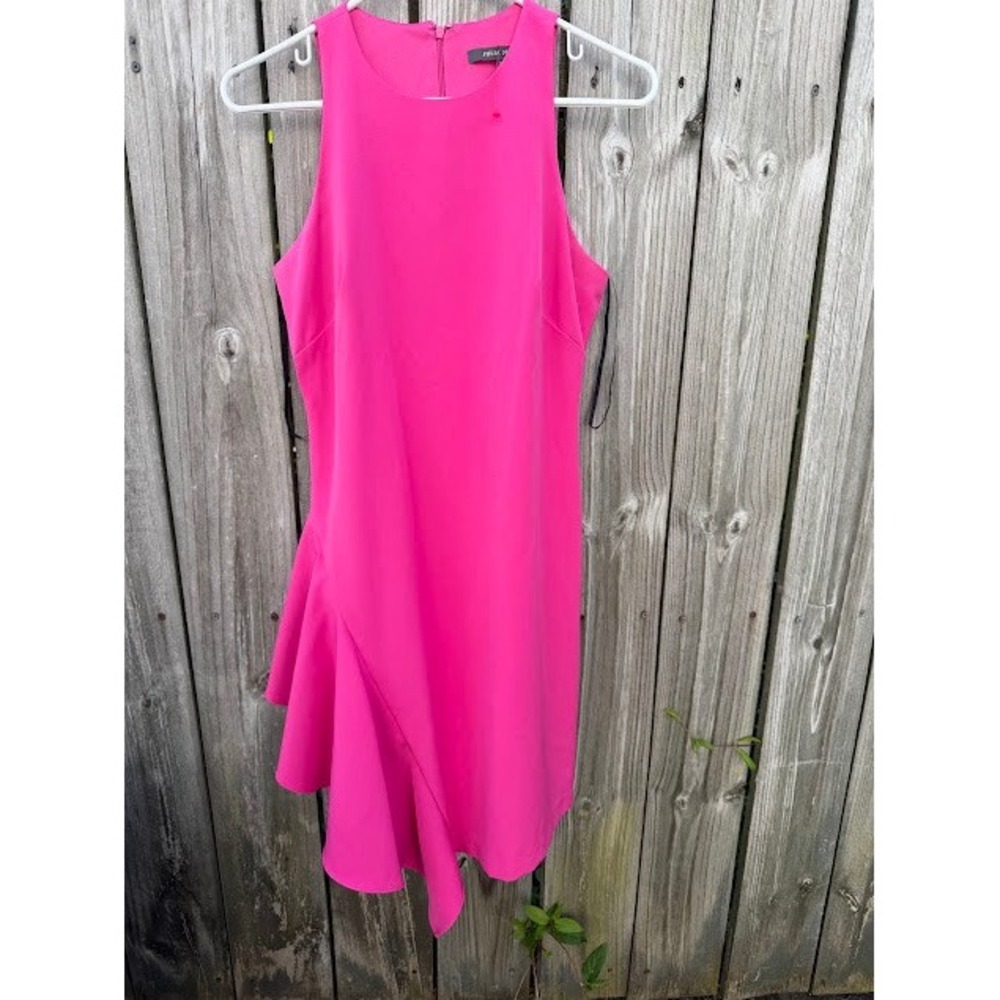 Barbiecore Cocktail Julia Jordan Sheath Dress 8 Hot Pink Asymmetrical Ruffle